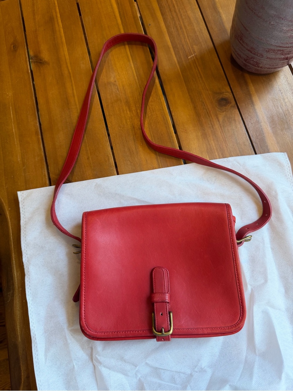 Rare Vintage Coach Red Leather Crossbody Bag with Buckle Strap